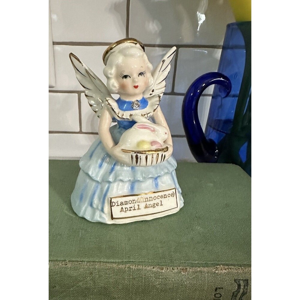 Vintage April Birthday Angel Child Figurine Diamond SR Japan 4" Easter